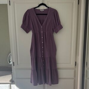 Madewell Mauve Button-Down Tiered Midi Dress
